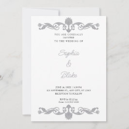 Elegantes Silver and White Art Deco Hochzeit Einladung
