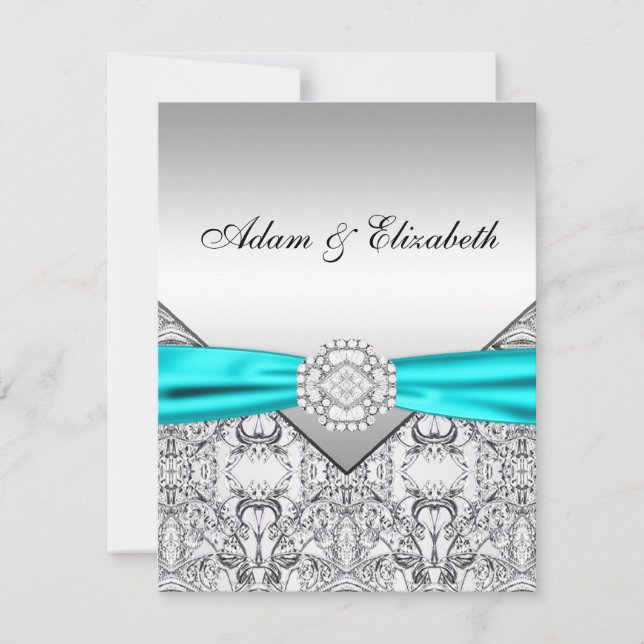 Elegantes Silver Aquamarin Blue Wedding Einladunge Einladung (Vorderseite)