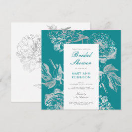 Elegantes Silver Aquamarin Brautparty Party floral Einladung