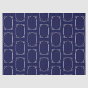 Elegantes Silver Art Deco Navy Blaues Muster Seidenpapier
