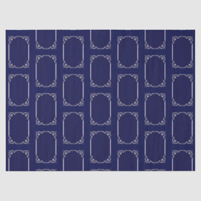 Elegantes Silver Art Deco Navy Blaues Muster Seidenpapier (Vorderseite)