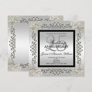 Elegantes Silver & Black 25. Hochzeitstag Einladung