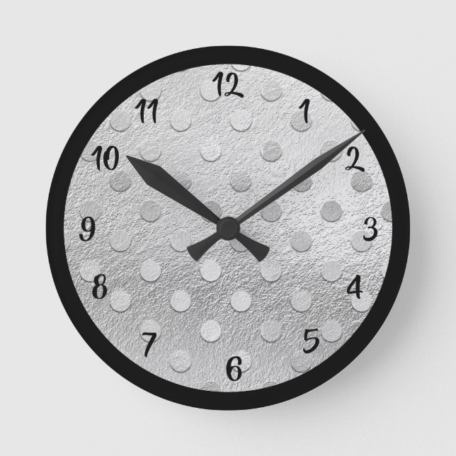 Elegantes Silver Black Metallic Dekorativ Runde Wanduhr (Vorderseite)
