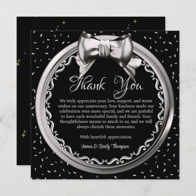 Elegantes Silver Black Wedding Anniversary Design Dankeskarte (Vorne/Hinten)