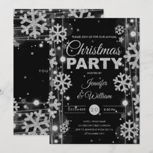 Elegantes Silver Black Winter Glam Weihnachts-Part Einladung