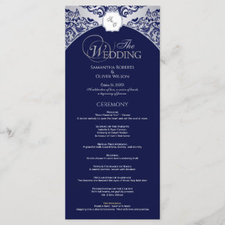 Elegantes Silver Blue Monogram Wedding Program Programm