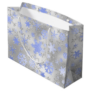 Elegantes Silver Blue Weihnachten Schneeflocken Mu Große Geschenktüte