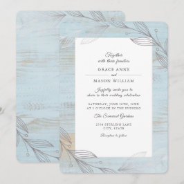 Elegantes Silver Botanical Blätter Rustikale Hochz Einladung