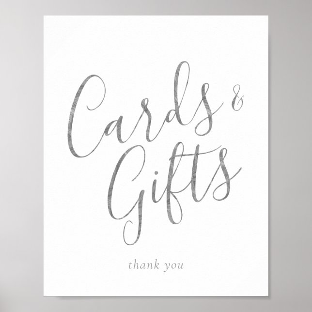 Elegantes Silver Calligraphy Cards und Geschenkzei Poster (Vorne)