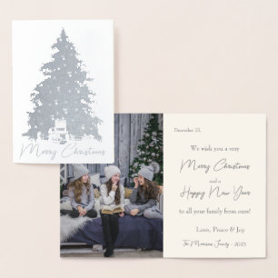 Elegantes Silver Christmas Tree & Gifts Foto Folienkarte