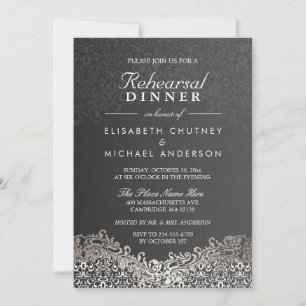 Elegantes Silver Damask Förmliches Probe-Dinner Einladung
