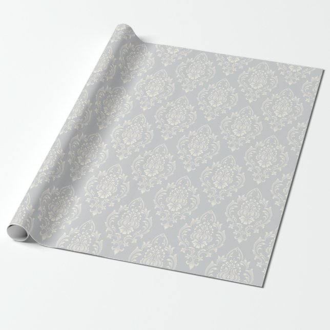 Elegantes Silver Damask Muster Luxus Geschenkpapier (Ungerollt)