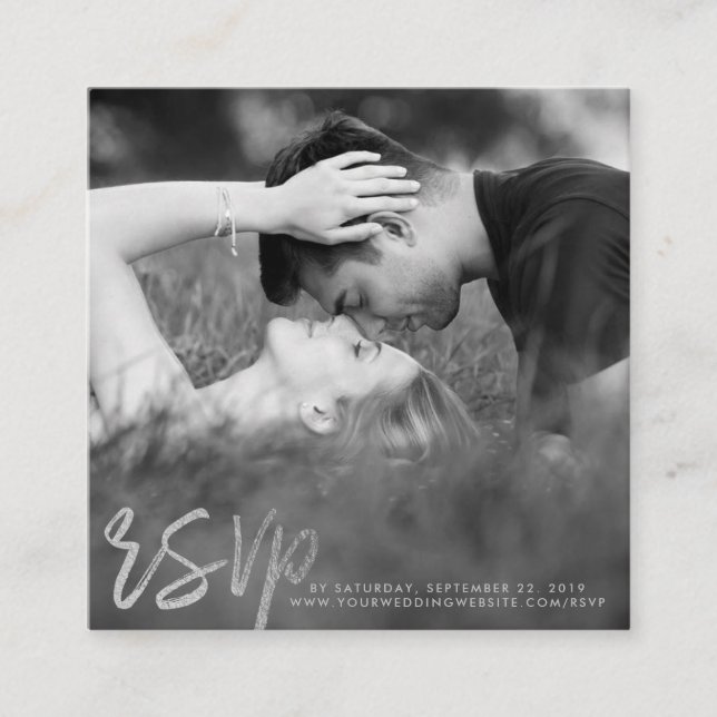 Elegantes Silver Foil Script Foto UAWG Begleitkarte (Vorderseite)