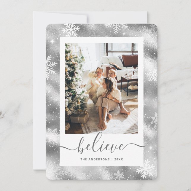 Elegantes Silver Foto Snowflake Feiertagskarte (Vorderseite)