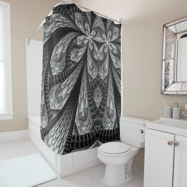 Elegantes Silver Fraktal Design Duschvorhang (Beispiel)