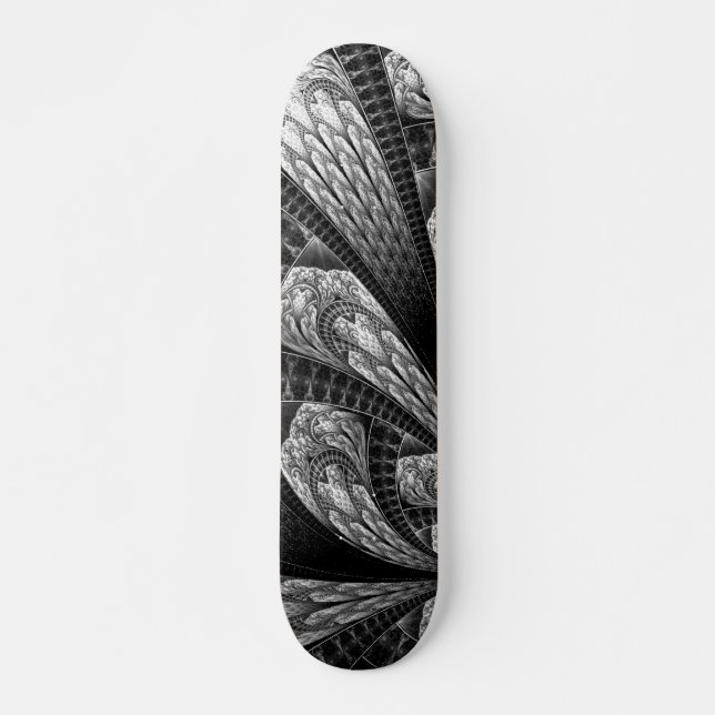 Elegantes Silver Fraktal Design Skateboard (Vorne)