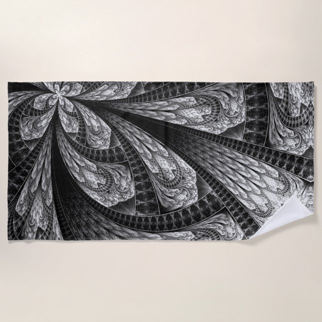 Elegantes Silver Fraktal Design Strandtuch (Vorderseite)