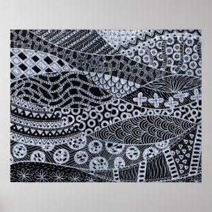 Elegantes Silver Geometric Abstrakt Tribal Muster Poster