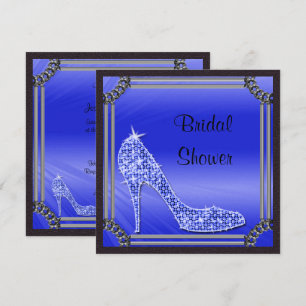 Elegantes Silver Gerahmt Blue Stiletto Brautparty Einladung