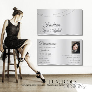 Elegantes Silver Glamour mit Beruflichem Foto Visitenkarte