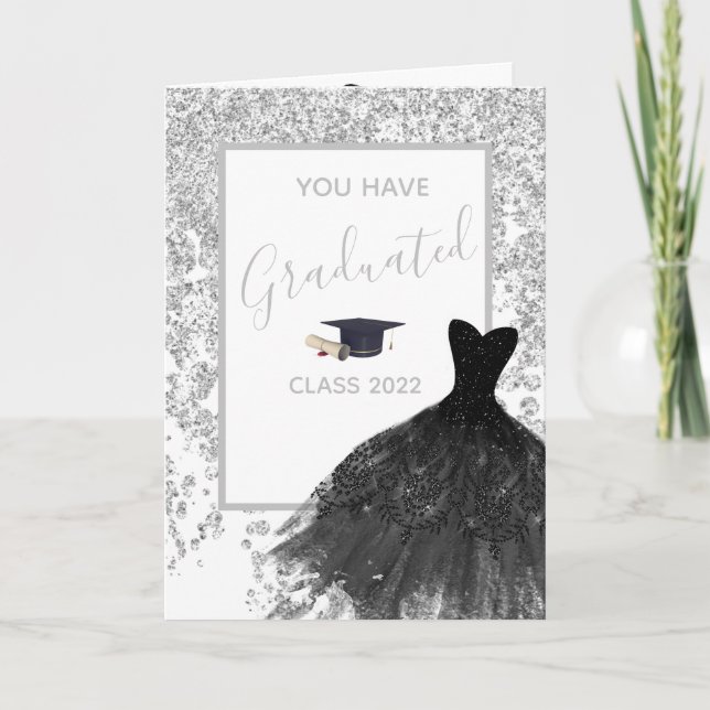 Elegantes Silver Glittery Dress Grad Foto Karte (Vorderseite)