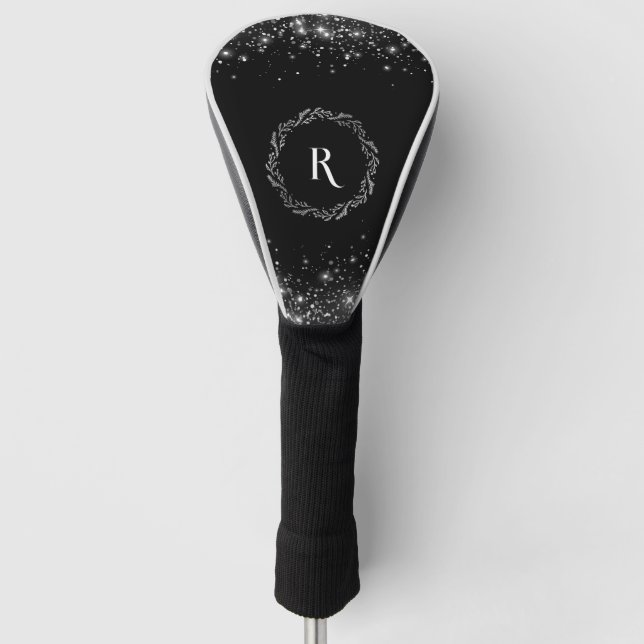 Elegantes Silver Glitzer Black Monogram Golf Headcover (Vorderseite)