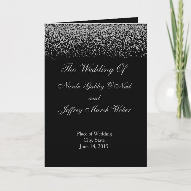 Elegantes Silver Glitzer Confetti Hochzeitsprogram Programm (Vorderseite)