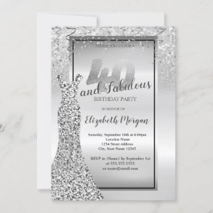 Elegantes Silver Glitzer Dress 40. Geburtstag Part Einladung