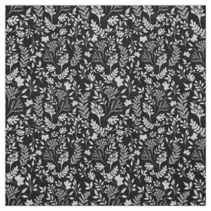 Elegantes Silver Glitzer Foliage Black Design Stoff