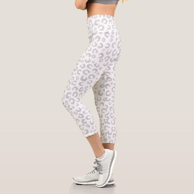 Elegantes Silver Glitzer Leopard Muster Capri Leggings (Links)
