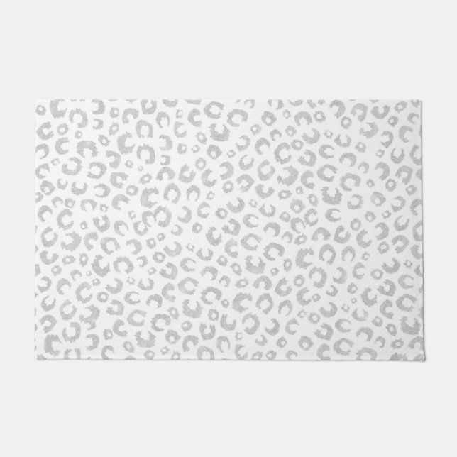 Elegantes Silver Glitzer Leopard Muster Fußmatte (Vorderseite)