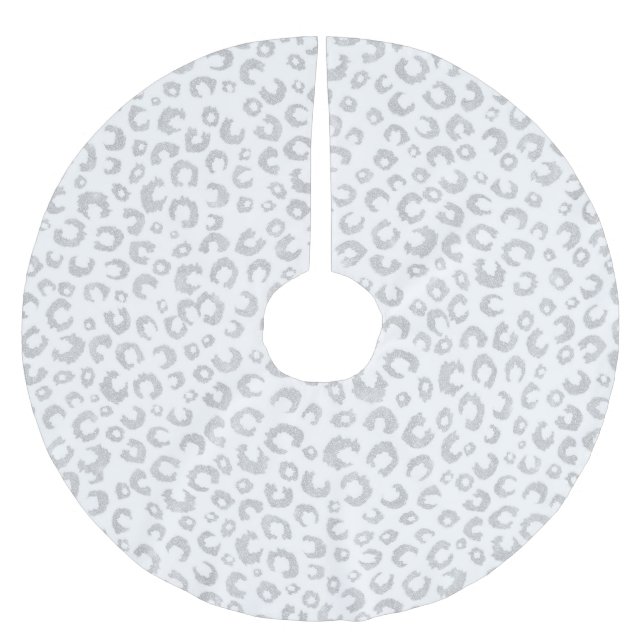 Elegantes Silver Glitzer Leopard Muster Polyester Weihnachtsbaumdecke (Vorderseite)