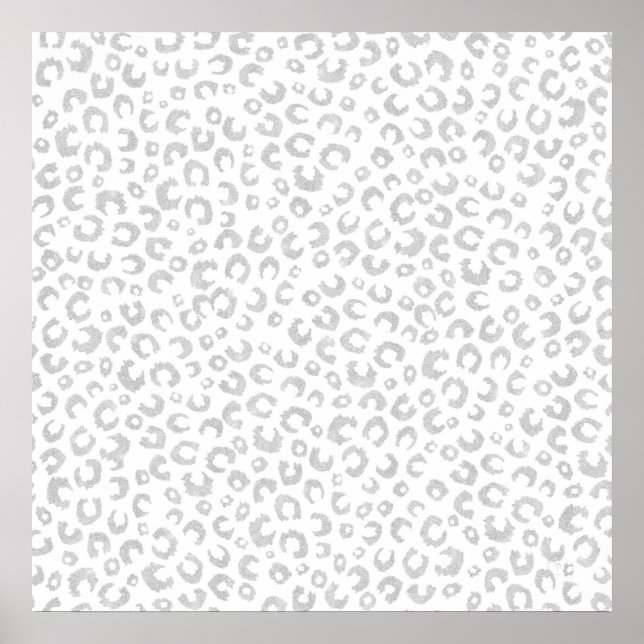 Elegantes Silver Glitzer Leopard Muster Poster (Vorne)