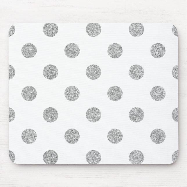 Elegantes Silver Glitzer Polka Dots Muster Mousepad (Vorne)
