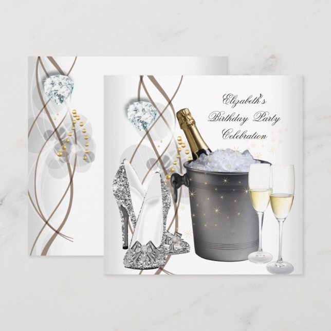 Elegantes Silver Gold Champagne High Heels Party Einladung (Vorne/Hinten)