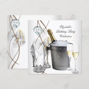 Elegantes Silver Gold Champagne High Heels Party Einladung