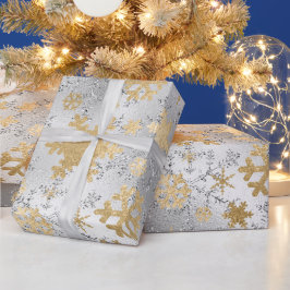 Elegantes Silver Gold Snowflake Muster Geschenkpapier