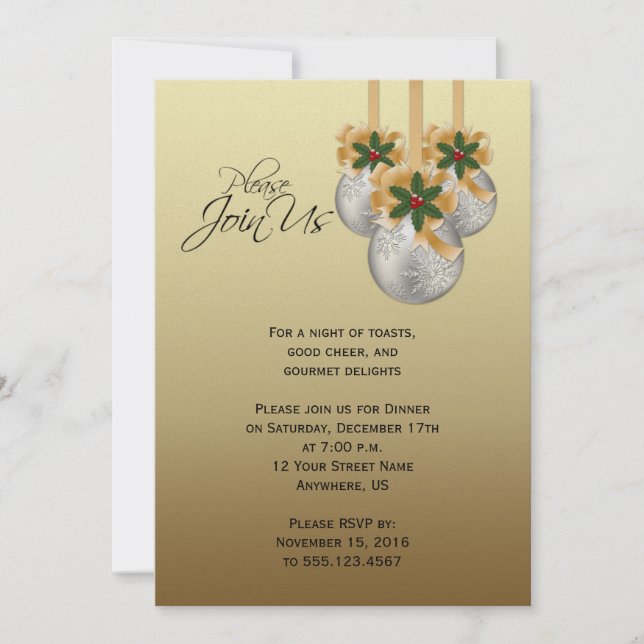 Elegantes Silver Gold Weihnachtsschmuck Party Einladung (Vorderseite)