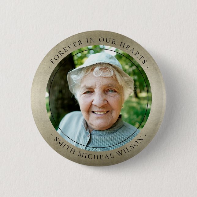Elegantes Silver Gray Foil Beileid Memorial Foto Button (Vorderseite)