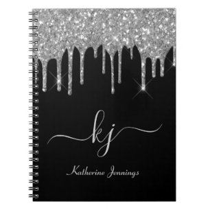 Elegantes Silver Gray Glitzer Tropfen Monogram Scr Notizblock