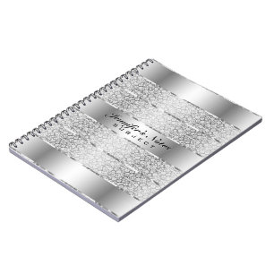 Elegantes Silver Gray Metallic Stripes Monogramm Notizblock