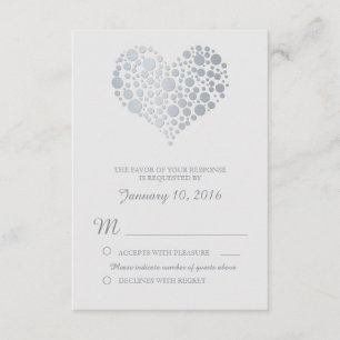 Elegantes Silver Heart Light Gray Wedding RSVP Karte