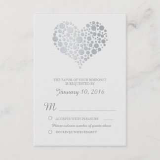 Elegantes Silver Heart Light Gray Wedding RSVP Karte
