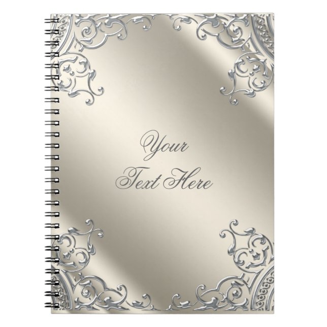 Elegantes Silver Ivory Beige Notebook Notizblock (Vorderseite)