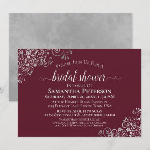 Elegantes Silver Lace auf Burgund Brautparty Einladung