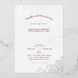Elegantes Silver Lace & Magenta auf der White Wedd Folieneinladung