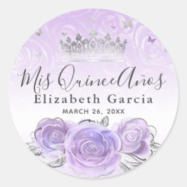 Elegantes Silver Light Lila Template Quinceanera Runder Aufkleber