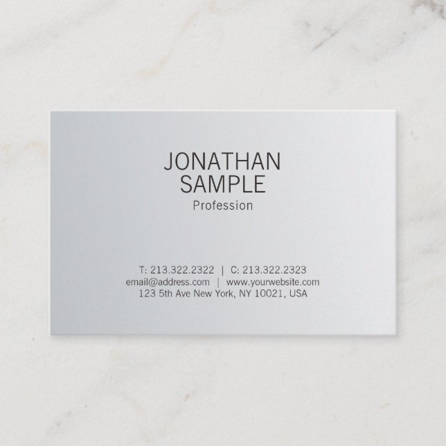 Elegantes Silver Look Beruflich Minimalistisch Sch Visitenkarte (Vorderseite)