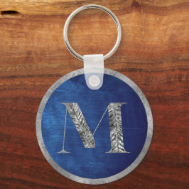 Elegantes Silver & Navy Blue Personalisiert Monogr Schlüsselanhänger
