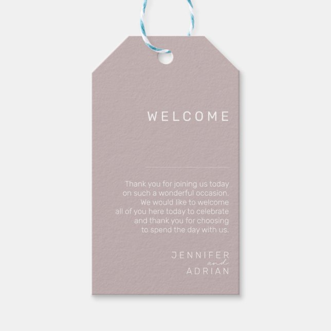 Elegantes Silver Pink Minimal Wedding Willkommen Geschenkanhänger (Vorderseite)